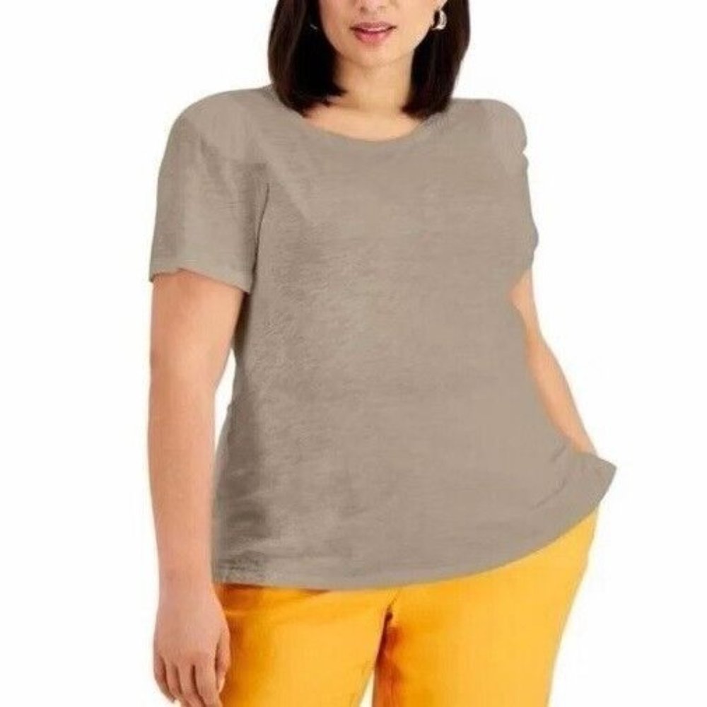 INC International Concepts Plus 3X Twine Tan Cotton Puff Sleeve Top NWT AU32